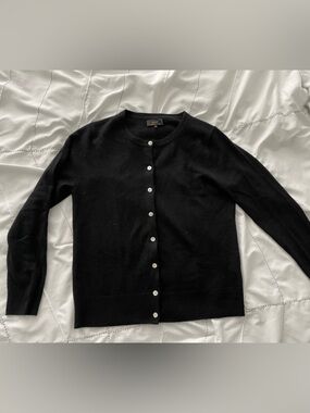 Quince Black Cashmere Crew Cardigan